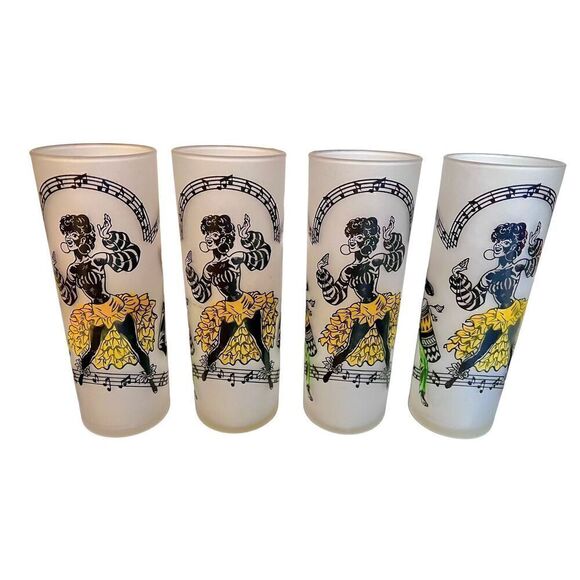 MCM Vintage 1940s-1950s CALYPSO~6pc/13oz~COLLINS GLASSES~BAR~TUMBLERS~CARIBBEAN - Picture 1 of 9